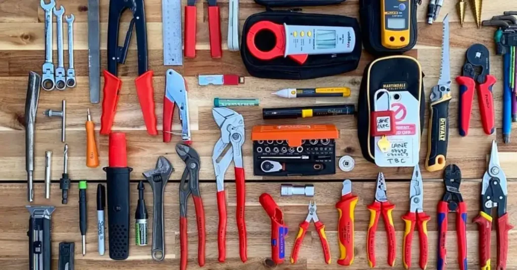 Many different professional tools for electricians