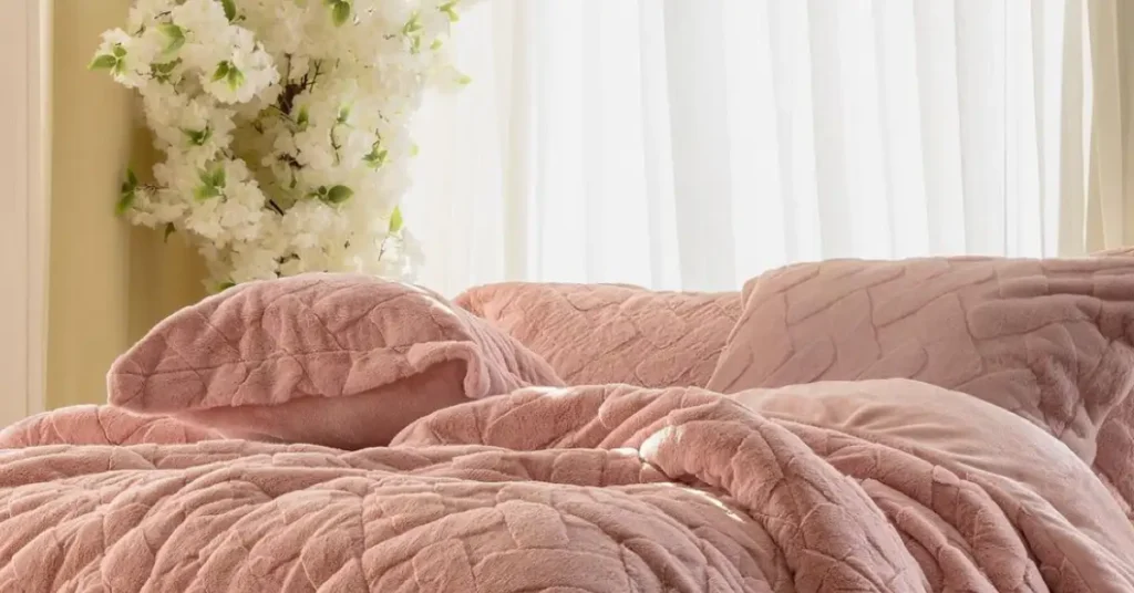 pink pillows and blanket on a bed