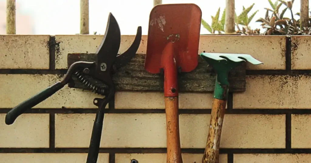 three different gardening tools