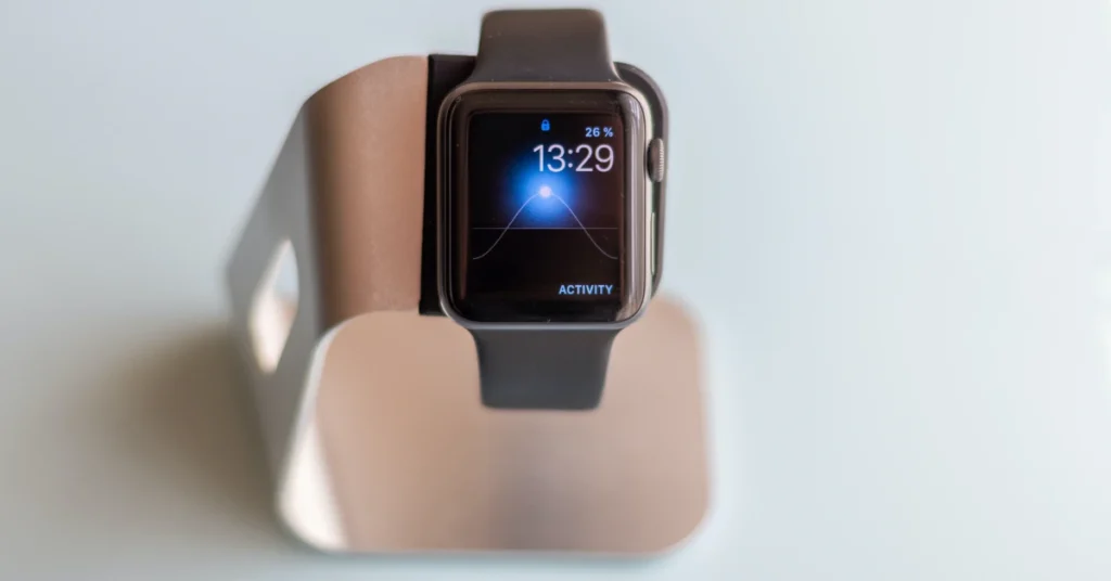 apple watch on a watch stand 