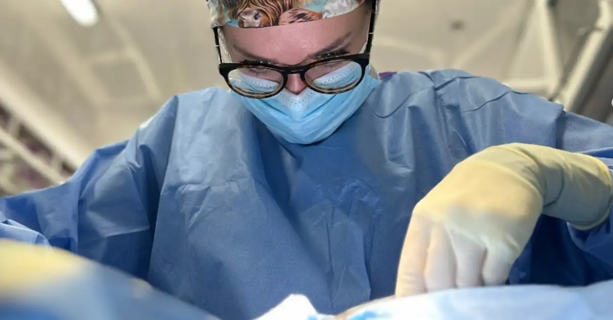 Veterinary student operating on an animal