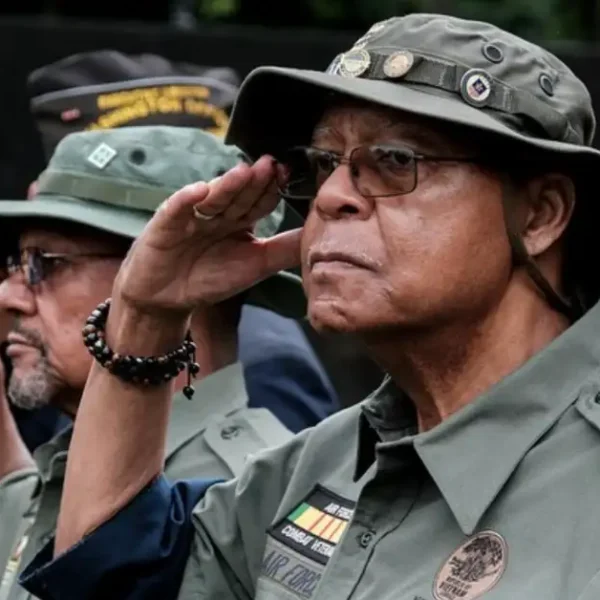 two vietnam veterans saluting