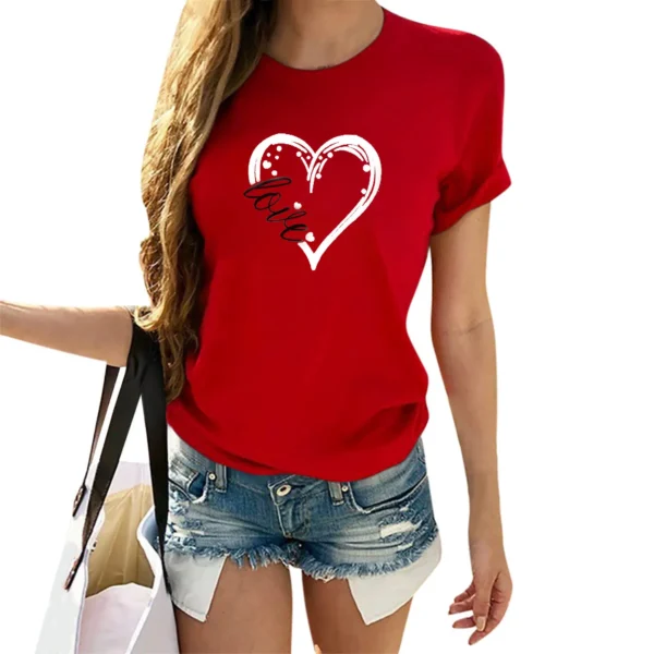 Valentine Couple Shirts in red worn by a woman