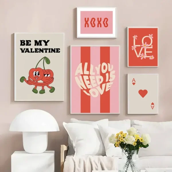 Valentines Day Wall Decor in various styles above a white sofa and lamp