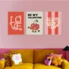 Valentines Day Wall Decor in various styles above a brown sofa