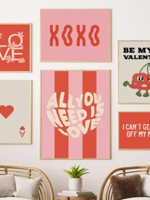 Valentines Day Wall Decor in various styles above chairs