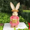 Straw Easter Decor Bunny in pink dress